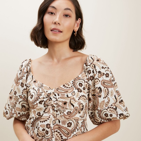 Seed Heritage Tops - Seed Heritage NEW 10 Paisley Blouson Top Cropped Linen Blend